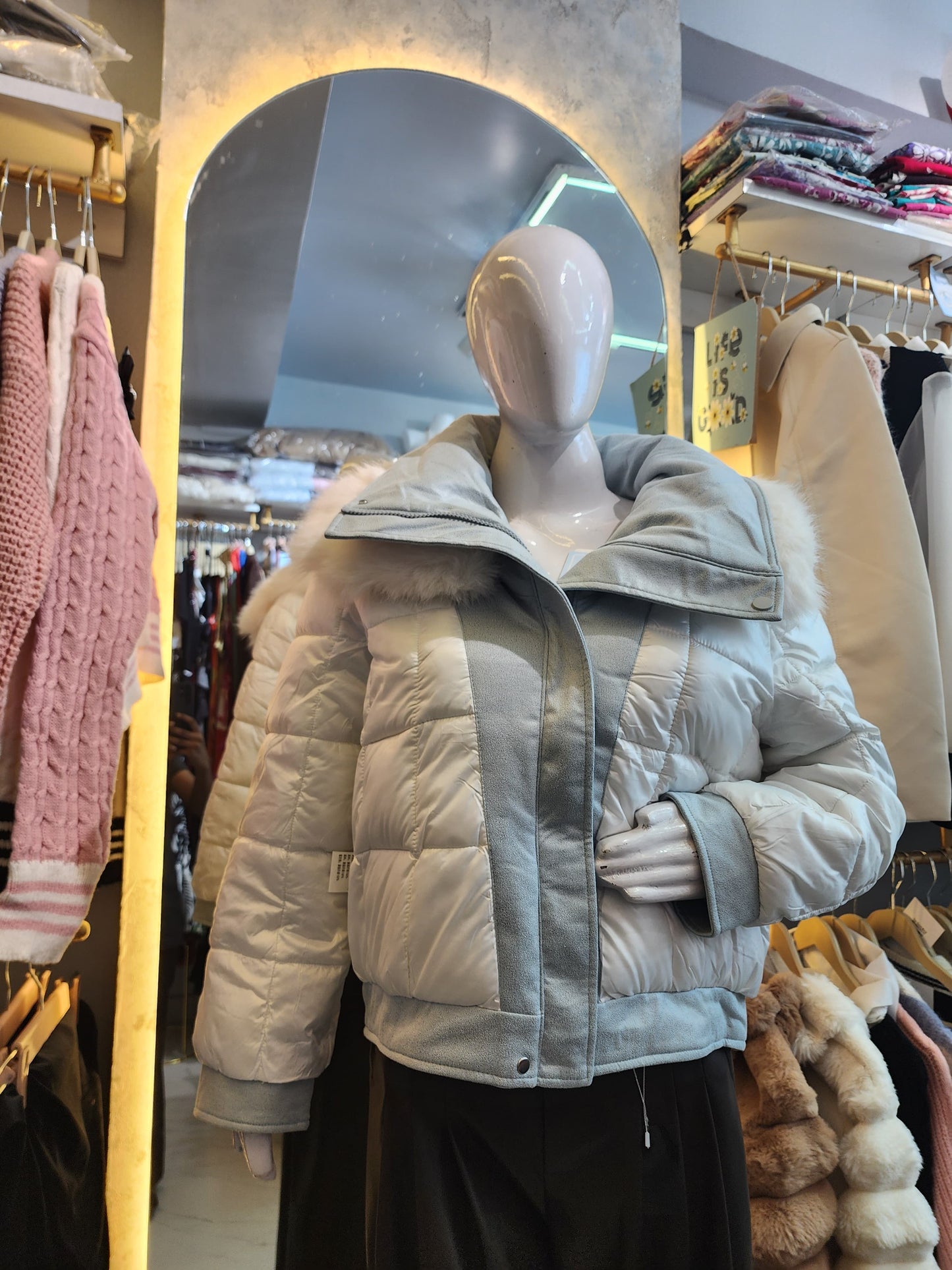 Winter Aurora" Reversible Shimmer Bomber Jacket