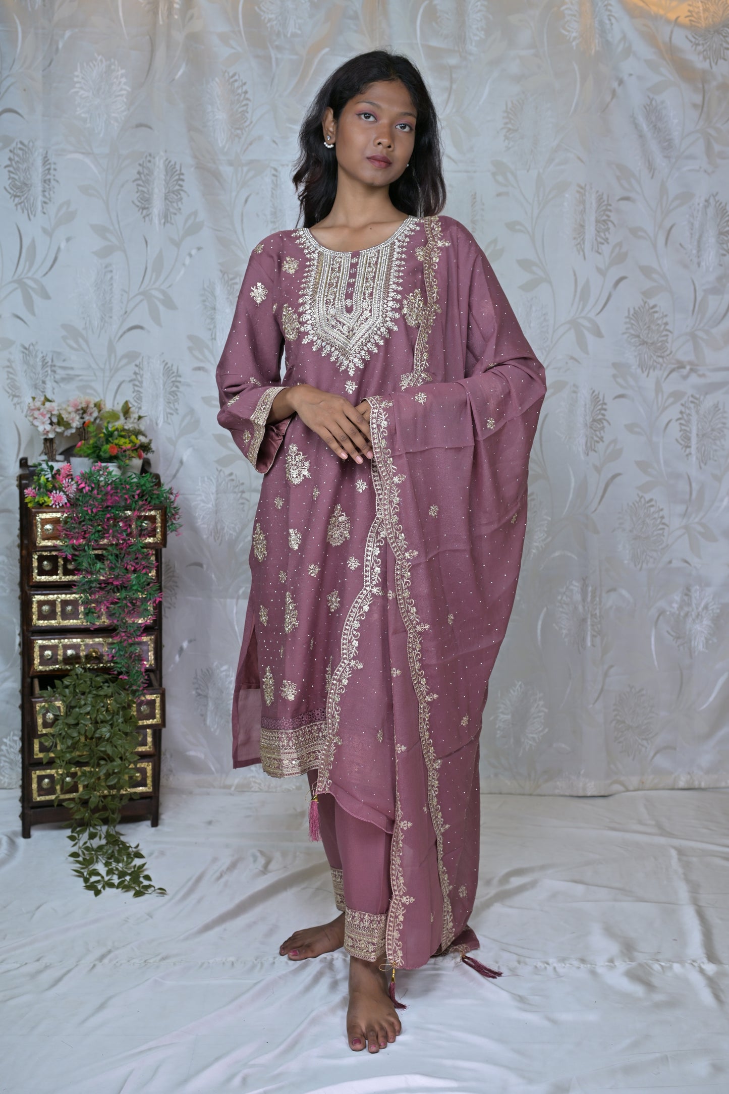 Embroidered Straight Suit Set with Dupatta