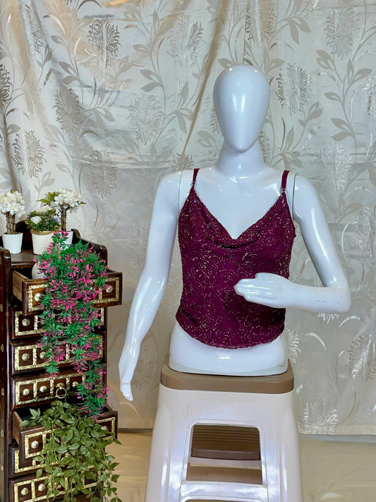 Opulent Magenta Cowl Neck Y2K Top