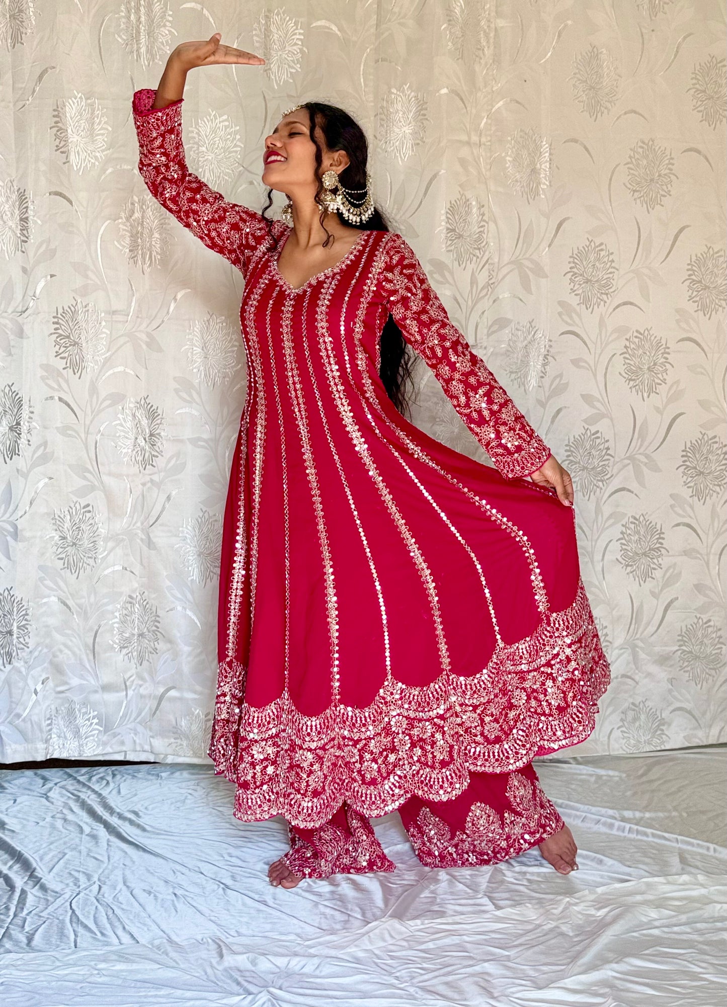 Pink Heavy Mirror Work Anarkali Gown