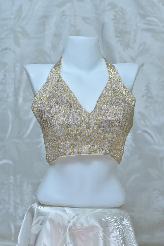 Shimmering Metallic Halter Neck Sleeveless Blouse
