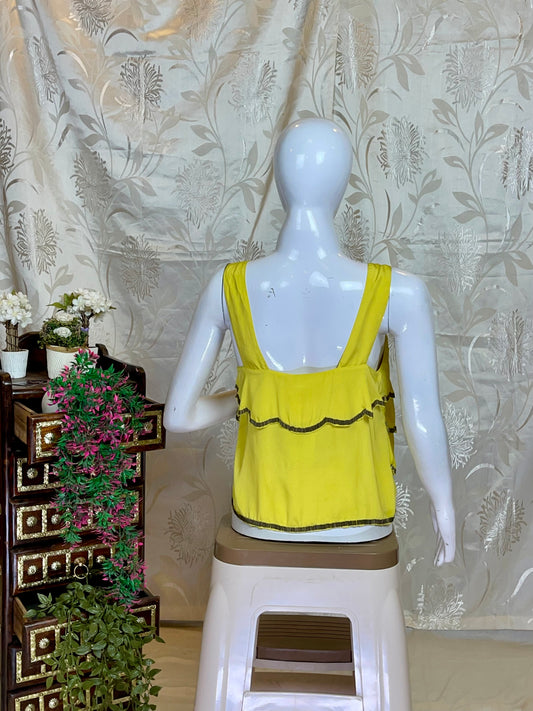 Vibrant Yellow Ruffle Y2K Sleeveless Top