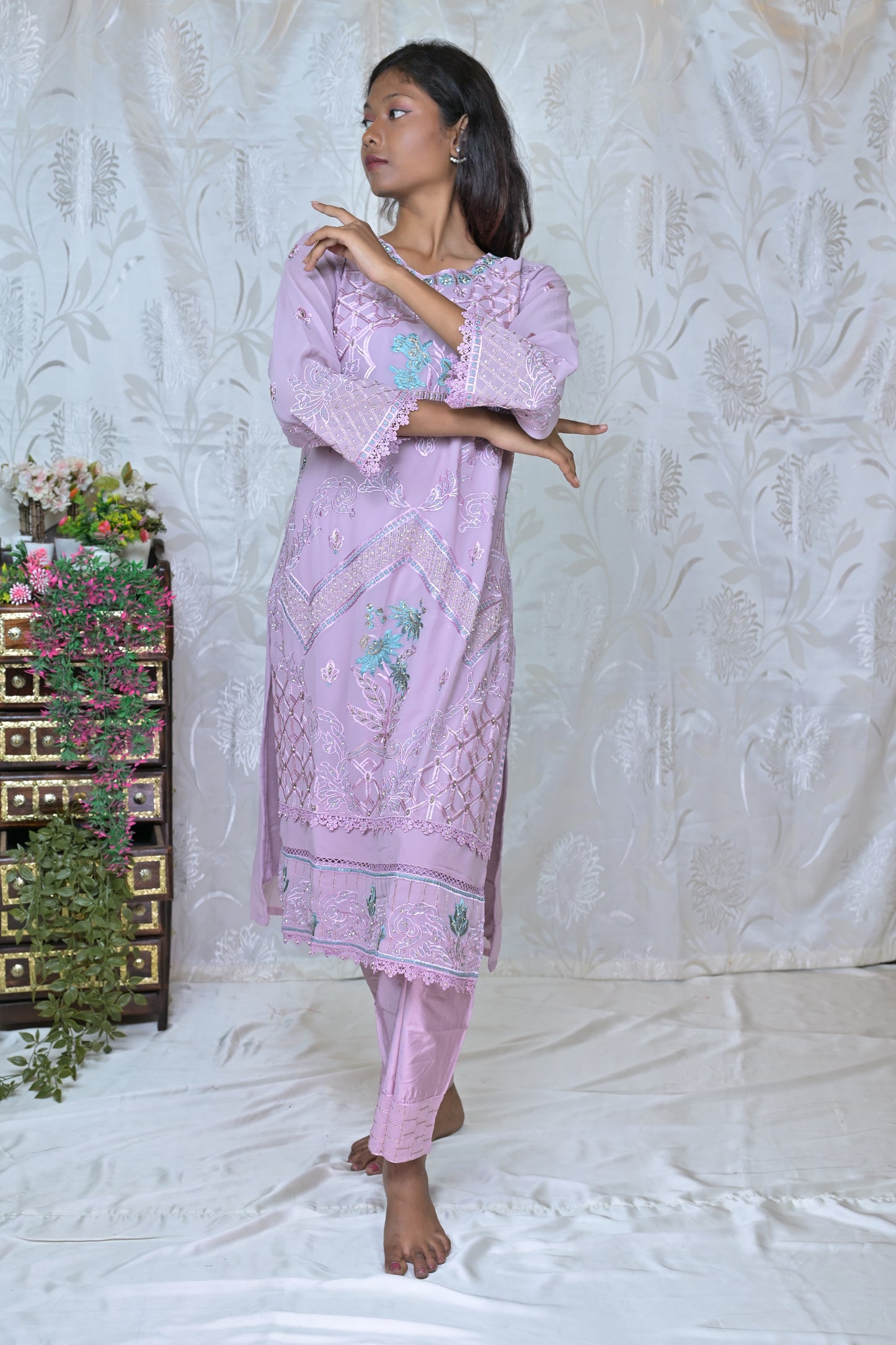 Soft Hue Embroidered Three-Piece Set