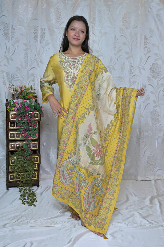Lilac & yellow Floral Paisley Suit Set