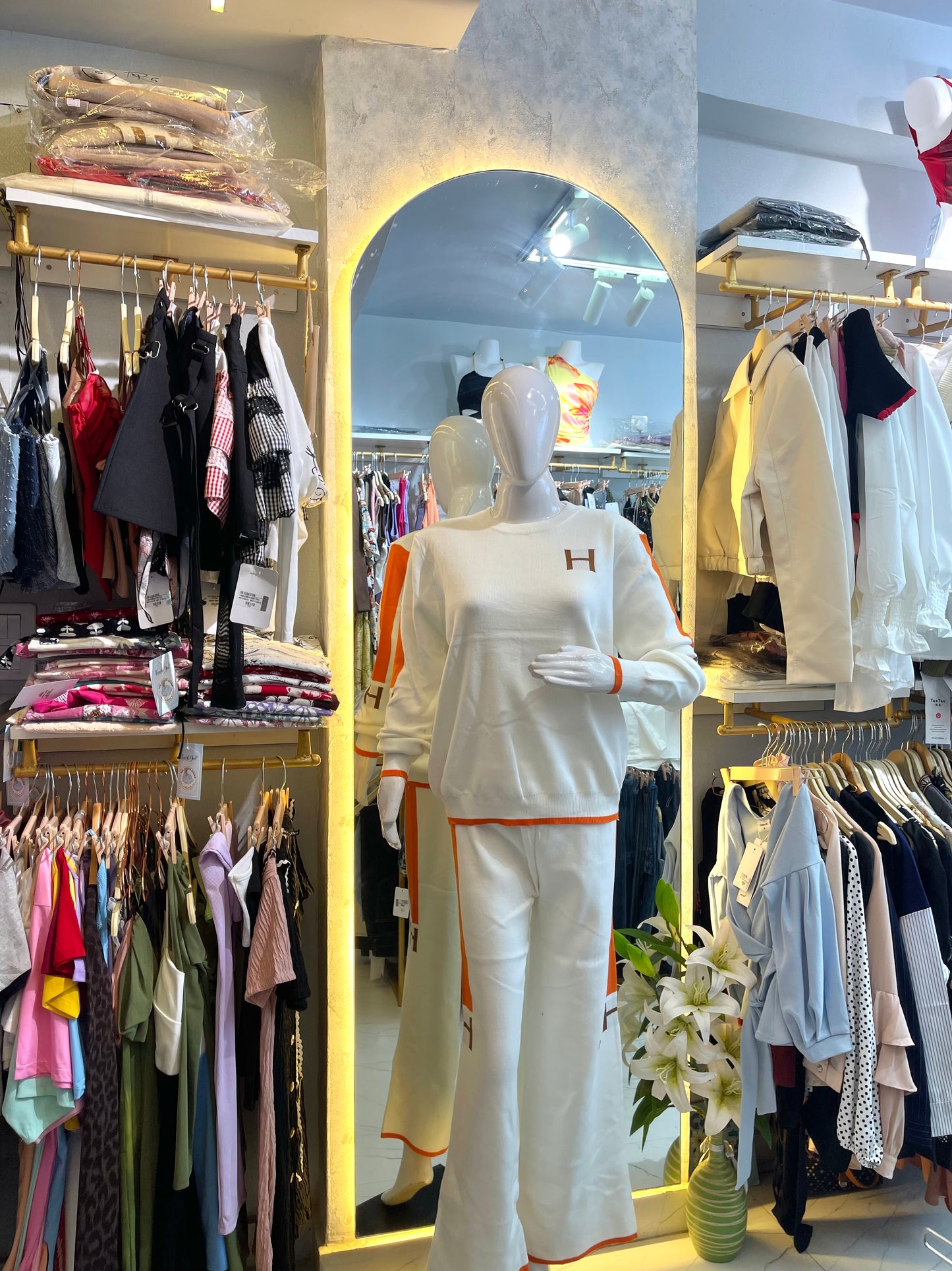 Winter Ivory" Knit Co-ord Set with Orange Trim