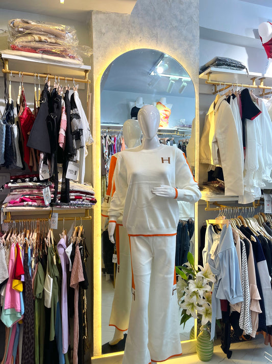 Winter Ivory" Knit Co-ord Set with Orange Trim