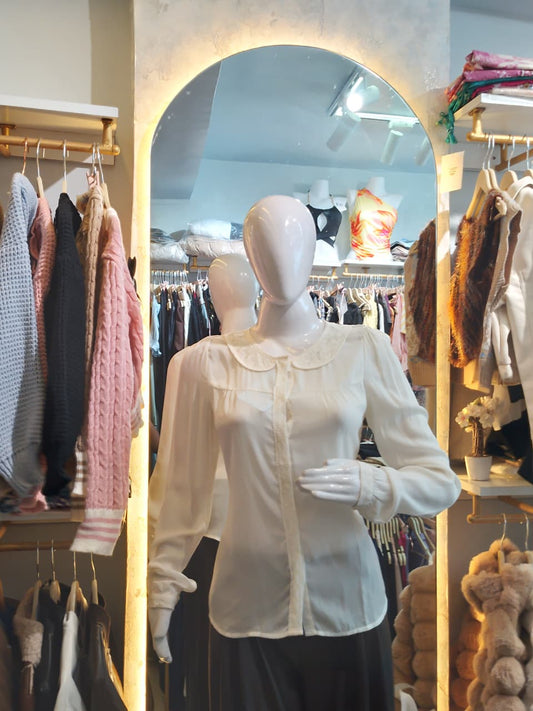 Ivory Whisper" Sheer Peter Pan shirt