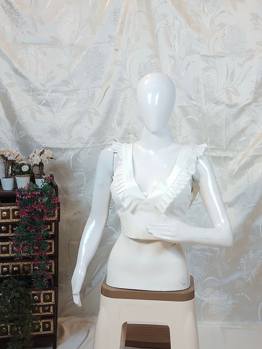 White Solid Ruffled Sleeveless Top