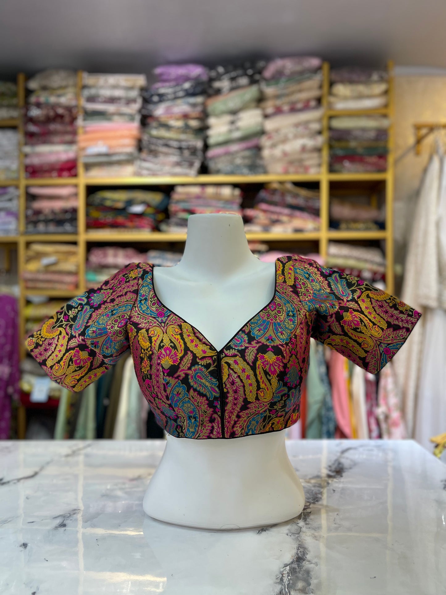 Heirloom Brocade Short-Sleeve Crop Top