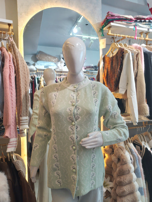 Mint Willow" Floral Knit Cardigan