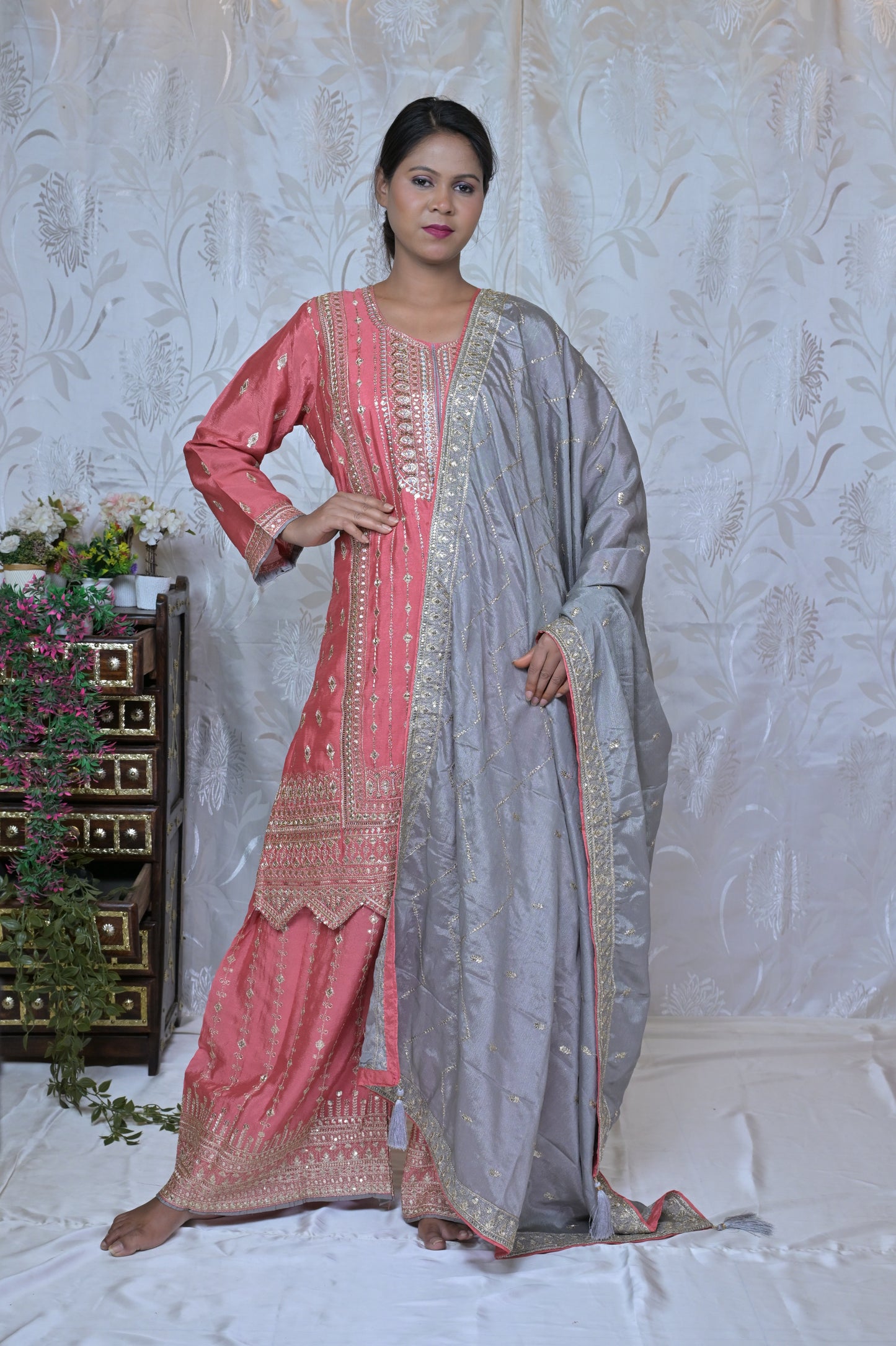Festive Junoon Palazzo Suit with Embroidered Kurta and Dupatta