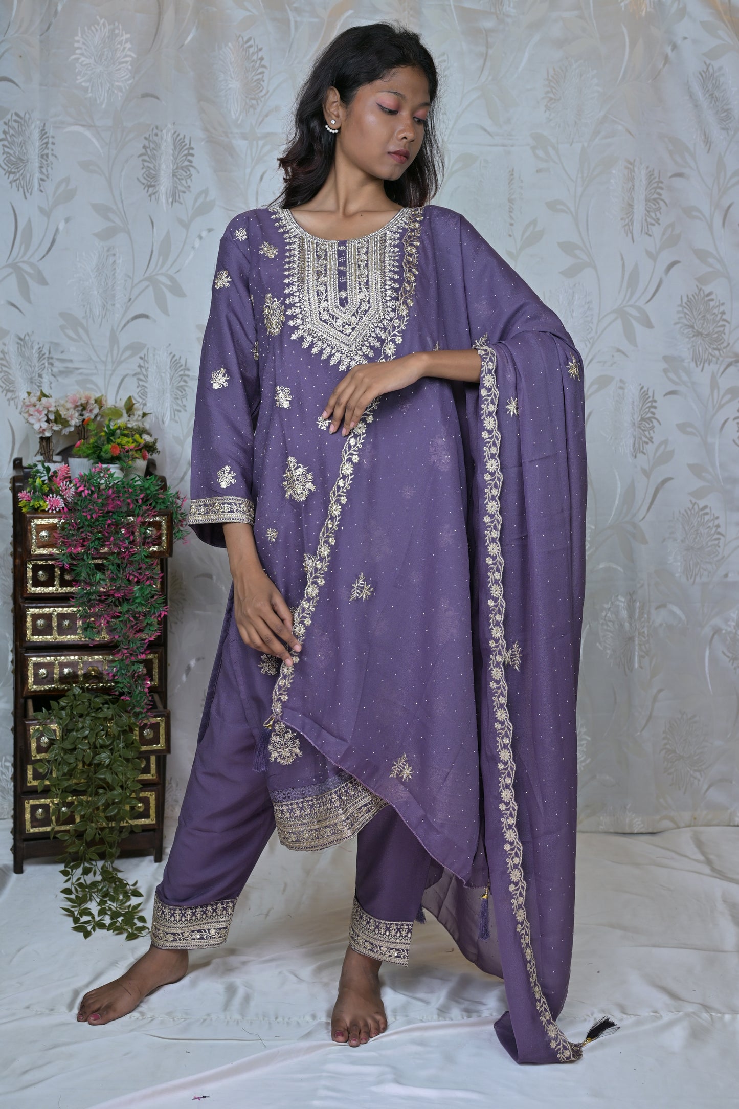 Embroidered Straight Suit Set with Dupatta