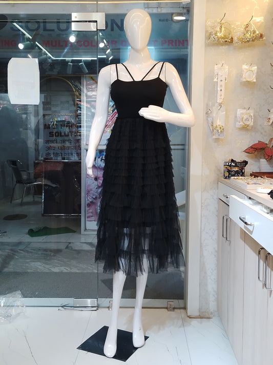 Black Swan" Tiered Tulle Midi Dress
