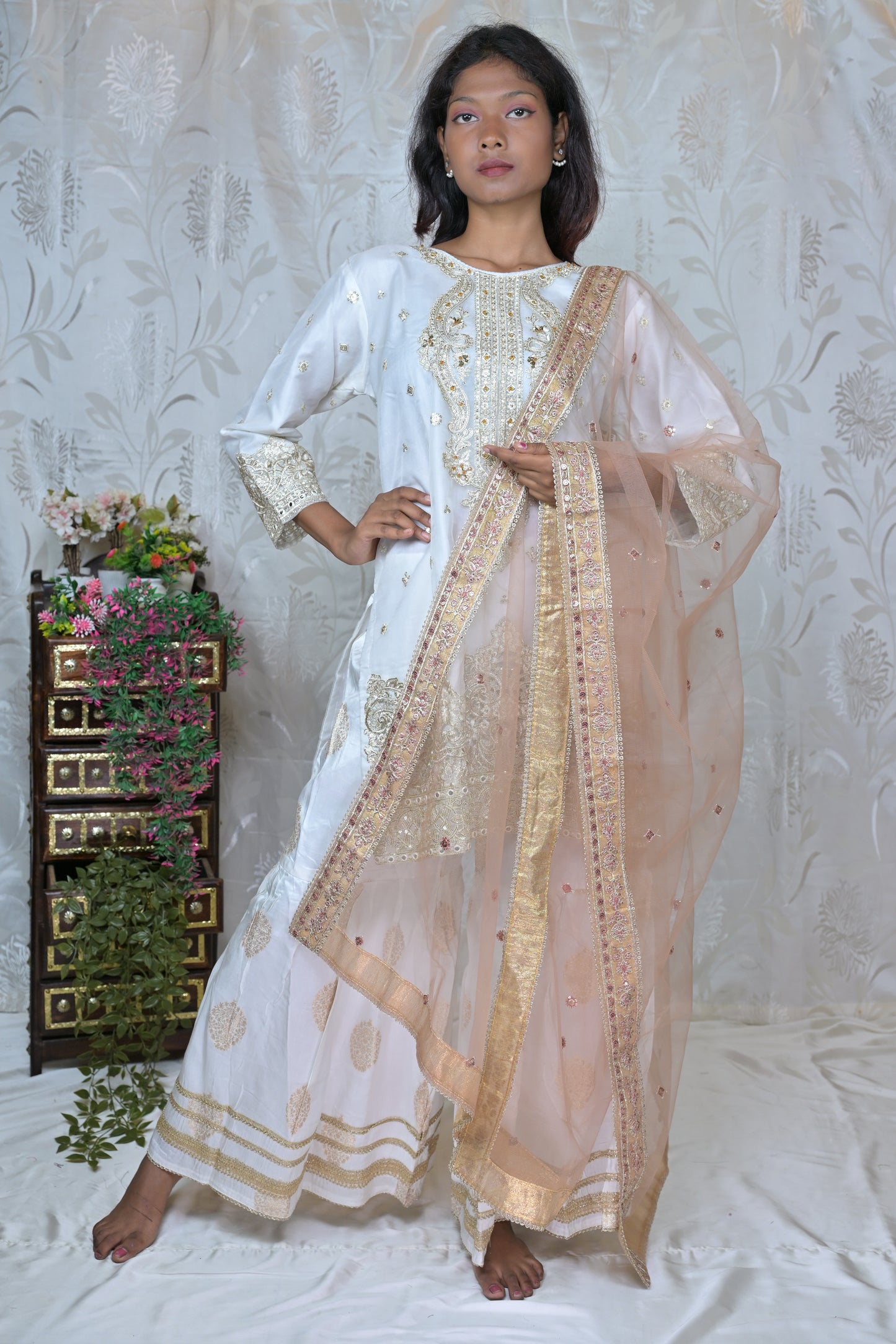 Elegant Gold Threadwork Sharara Ensemble