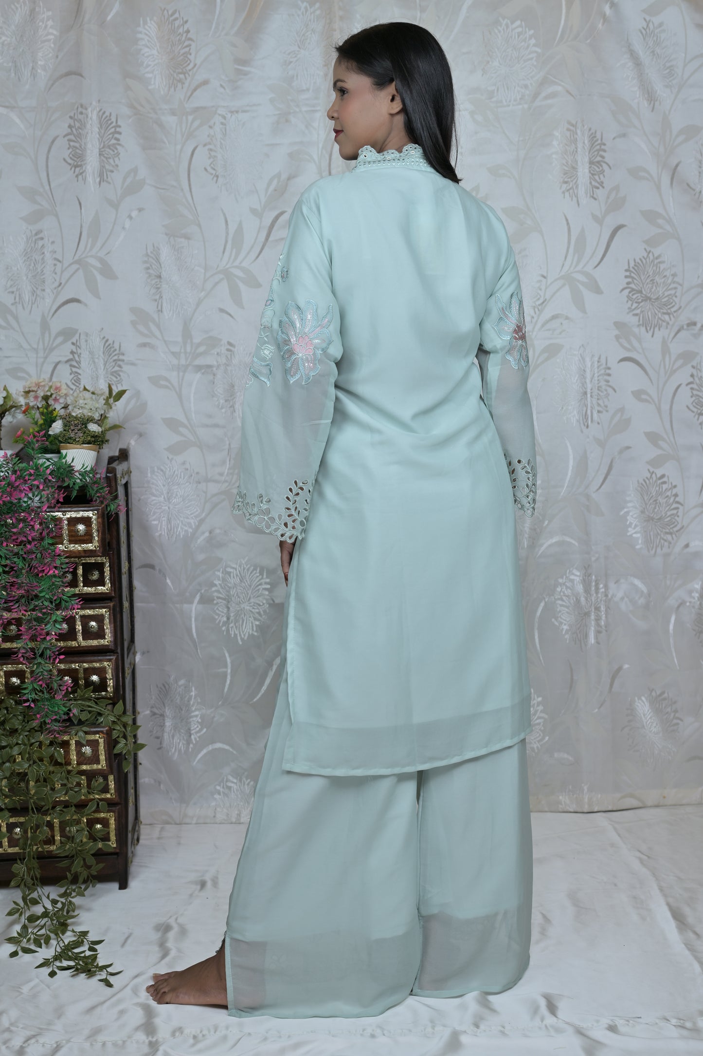 Floral Cutwork Embroidered Bell Sleeve Set