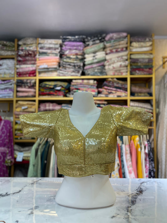 Jet Sequin Embellished Deep V-Neck Blouse