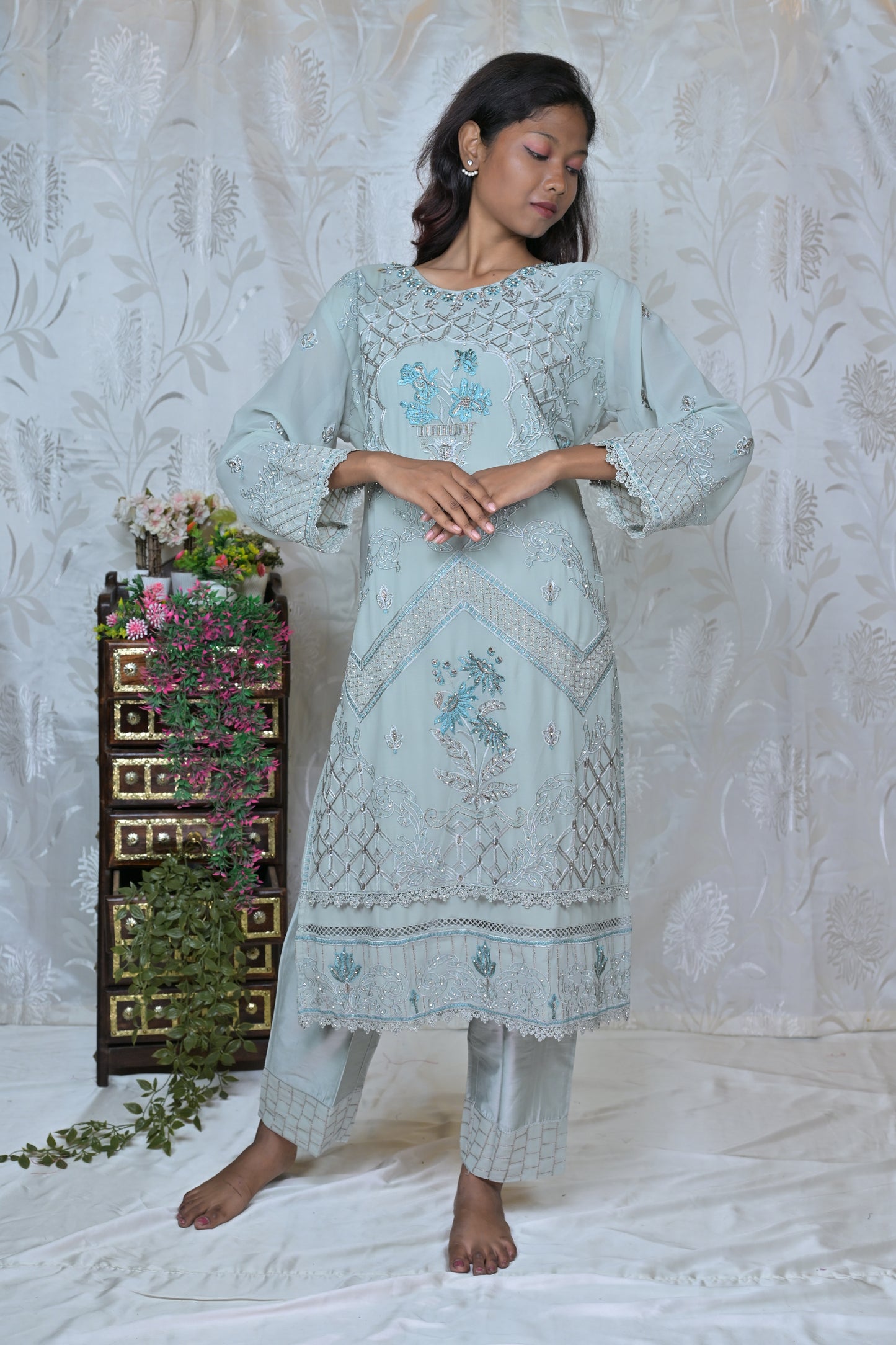 Soft Hue Embroidered Three-Piece Set