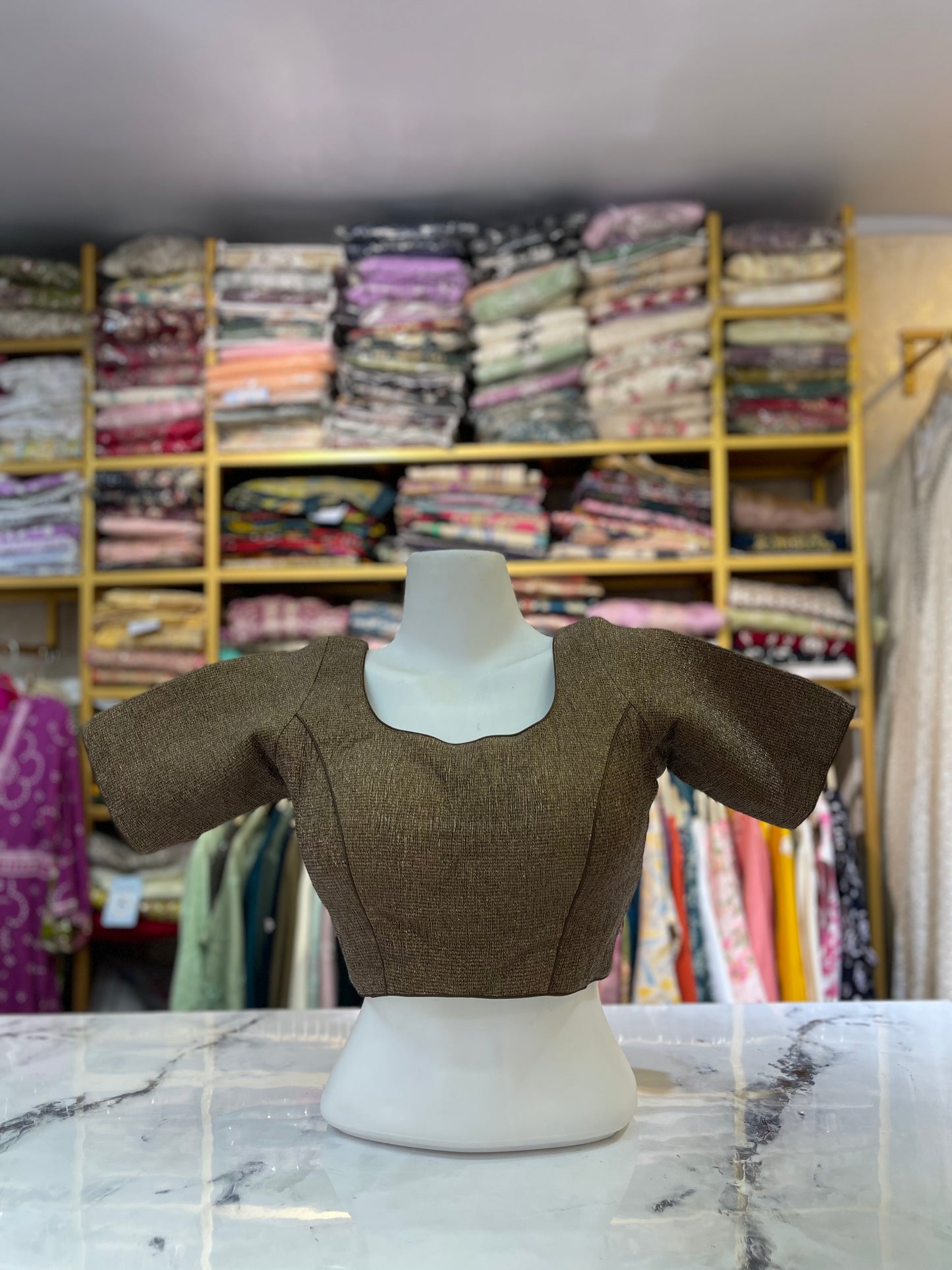 Shimmer V-Neck Crop Blouse