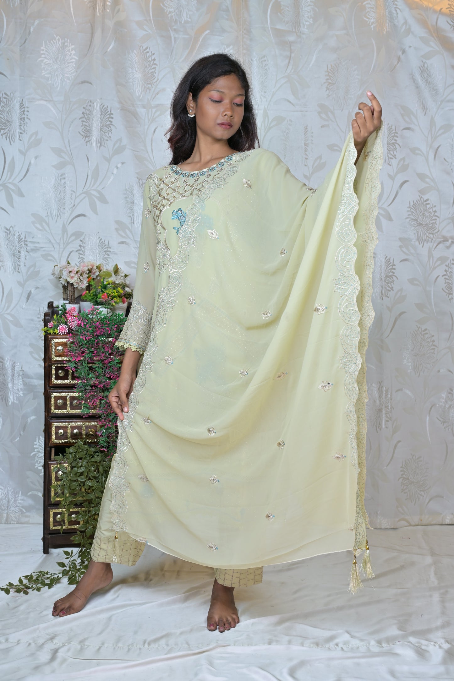 Soft Hue Embroidered Three-Piece Set