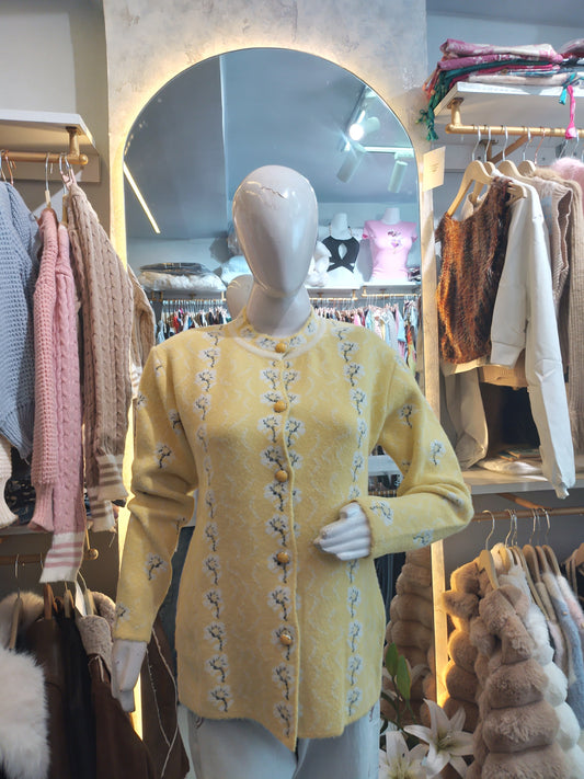 Daffodil Bloom" Floral Knit Cardigan