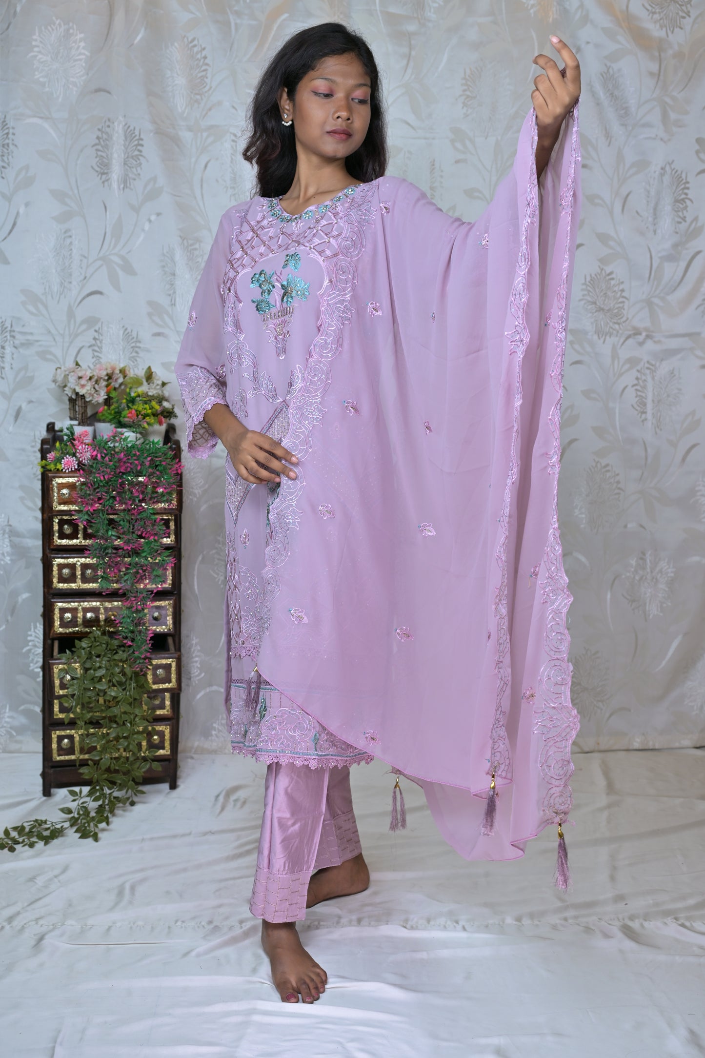 Soft Hue Embroidered Three-Piece Set