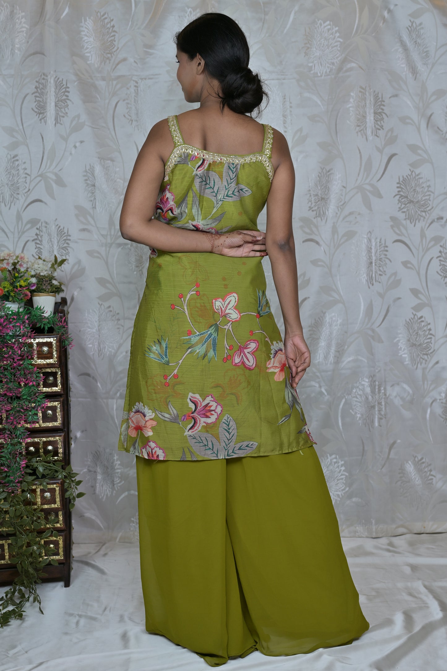Chic Green Glam Palazzo Suit