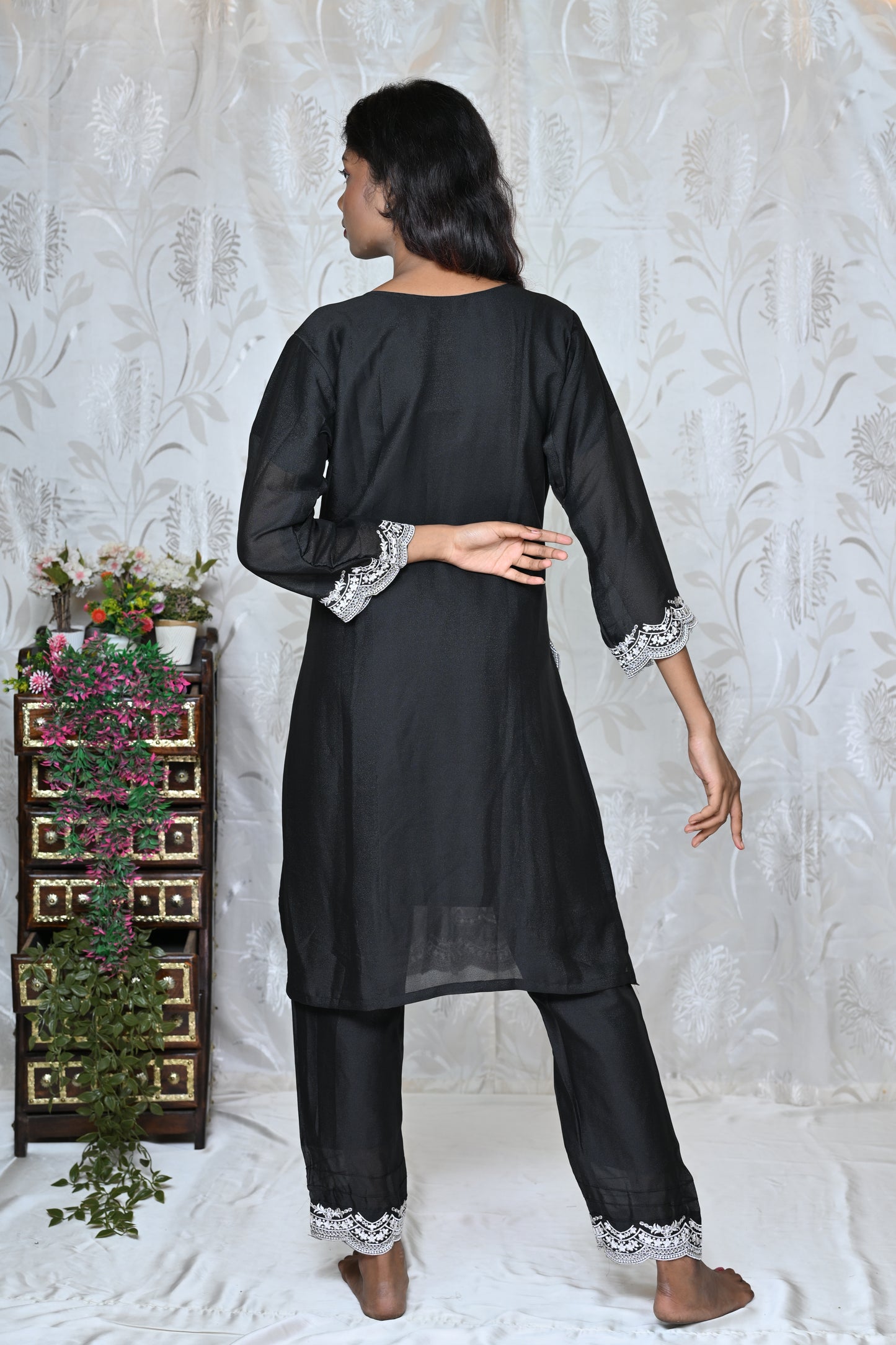 Black & White Border Detail Party Wear Suit Set