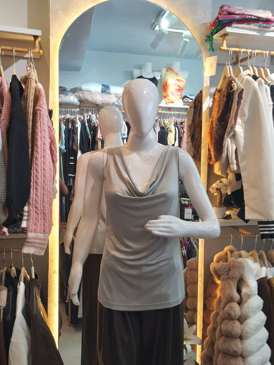 Liquid Silk" Draped Cowl Neck Top