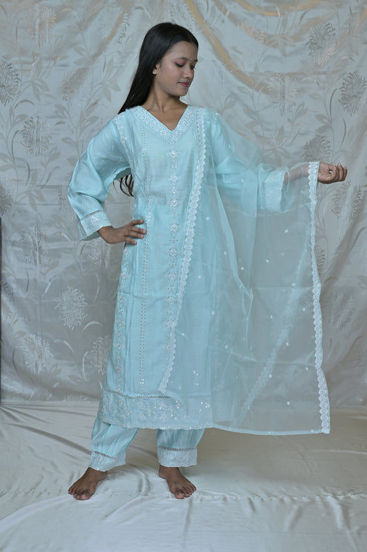 Pastel Embroidered Cotton Suit Set