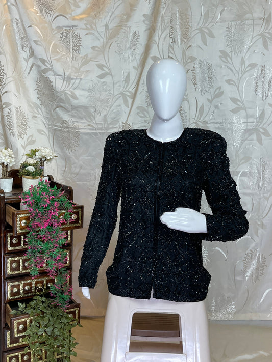 Black Full-Embellished Beaded Jacket Top