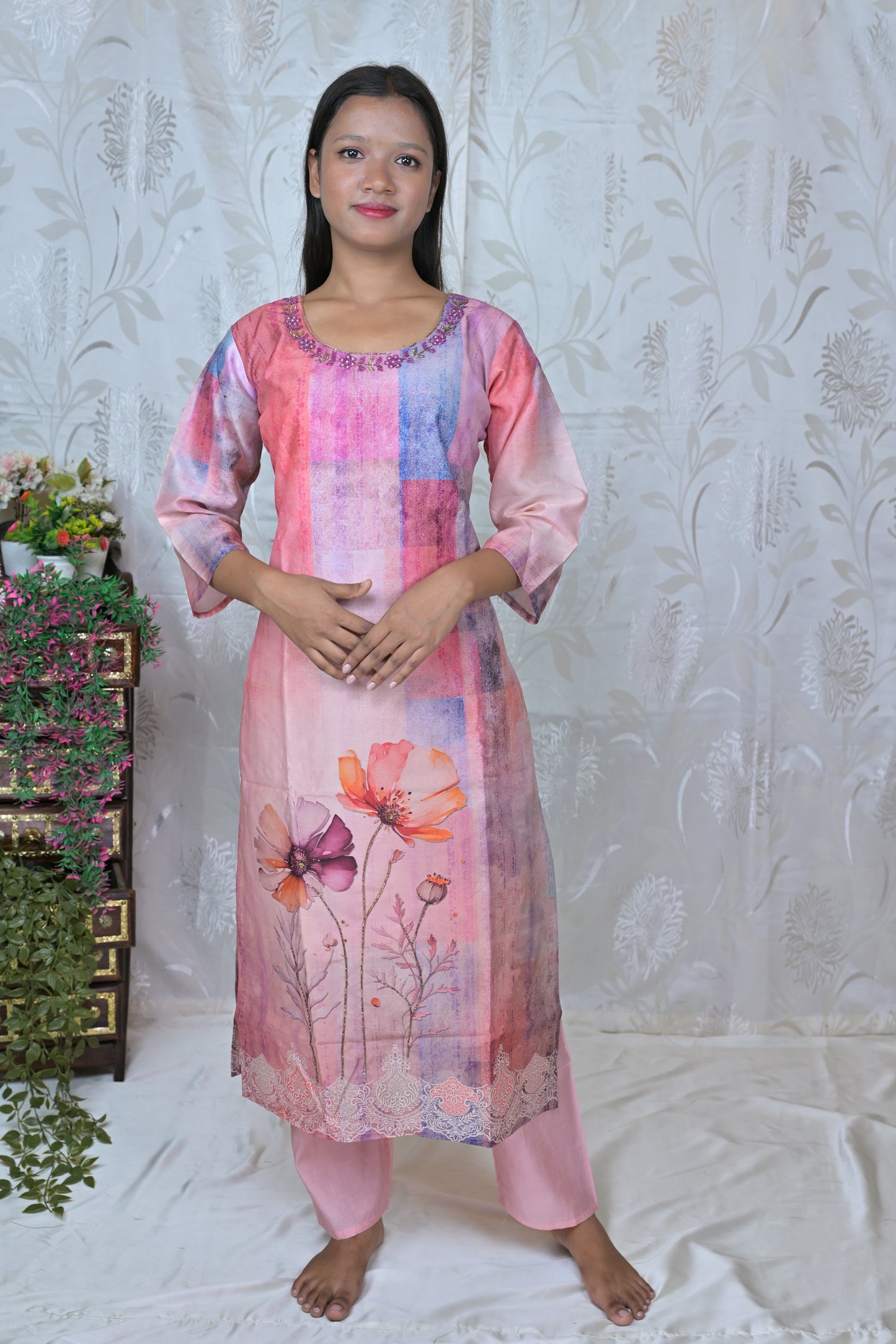 Watercolor Floral Print Suit Set