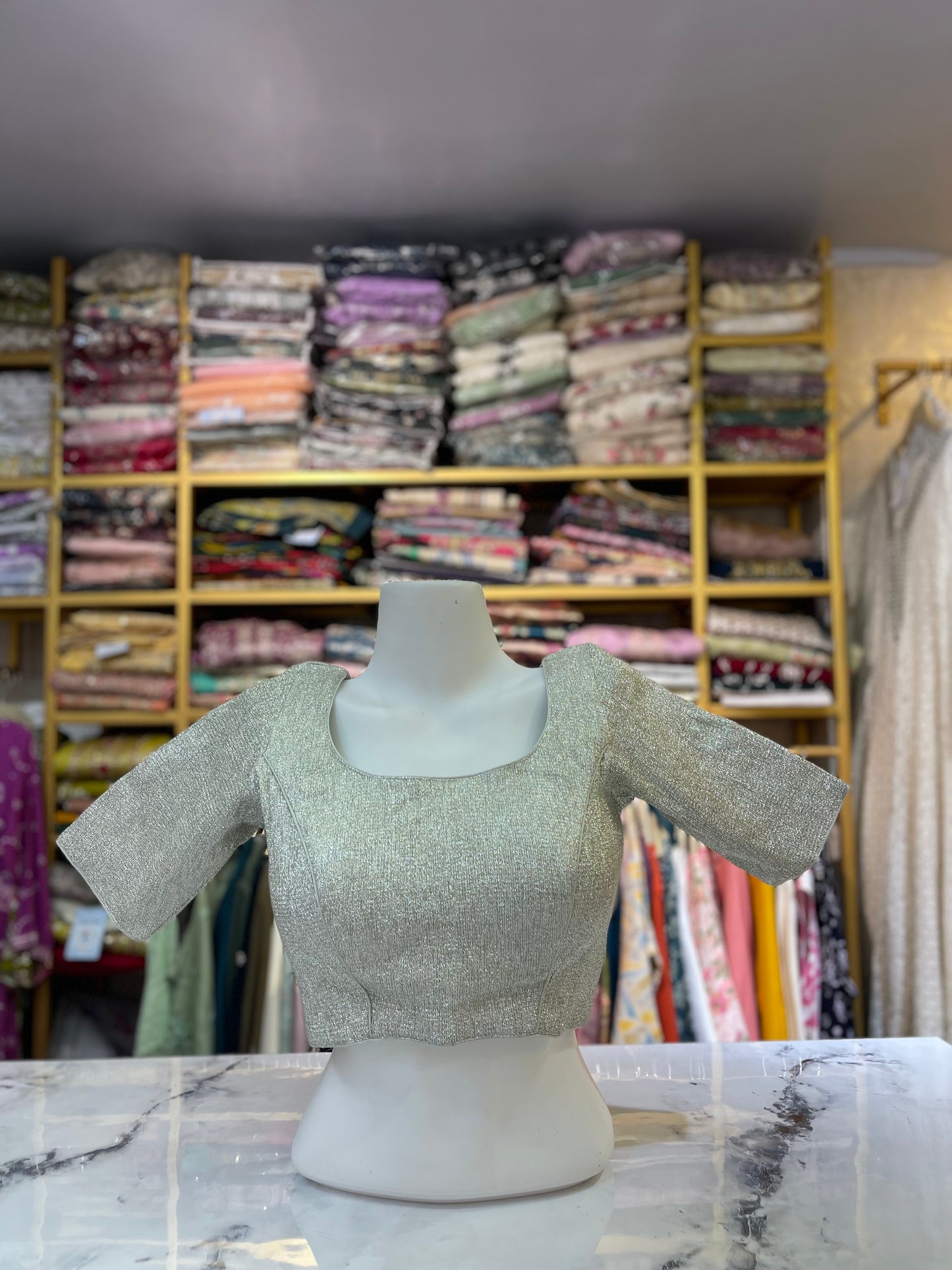 Shimmer V-Neck Crop Blouse