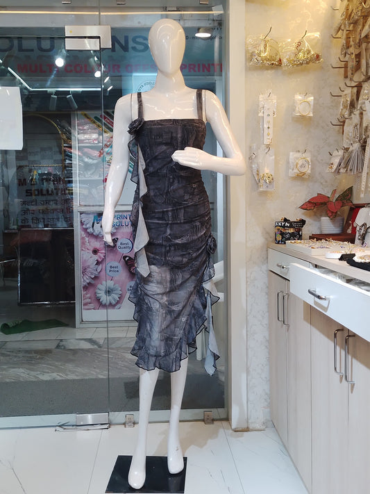 Monochrome Rhapsody" Peplum Mini Dress