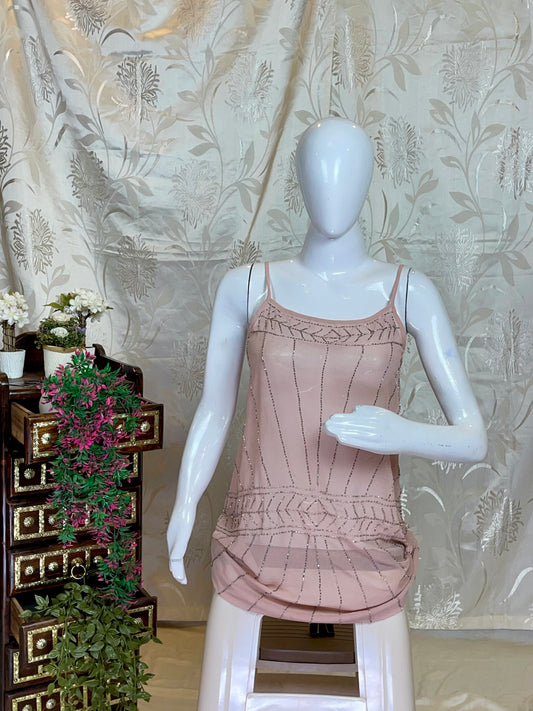 Pink Beaded Flapper-Style Camisole Top