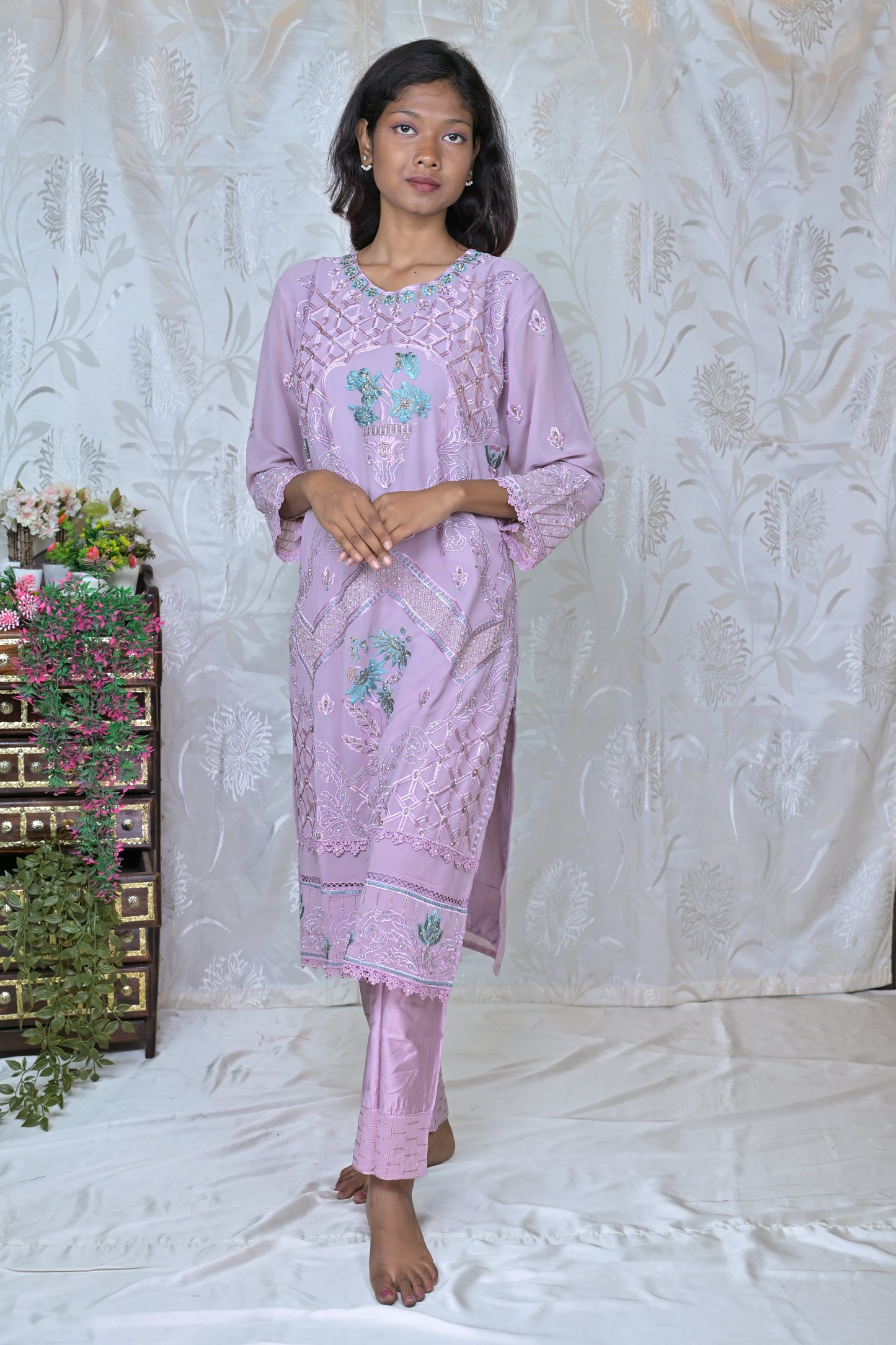 Soft Hue Embroidered Three-Piece Set