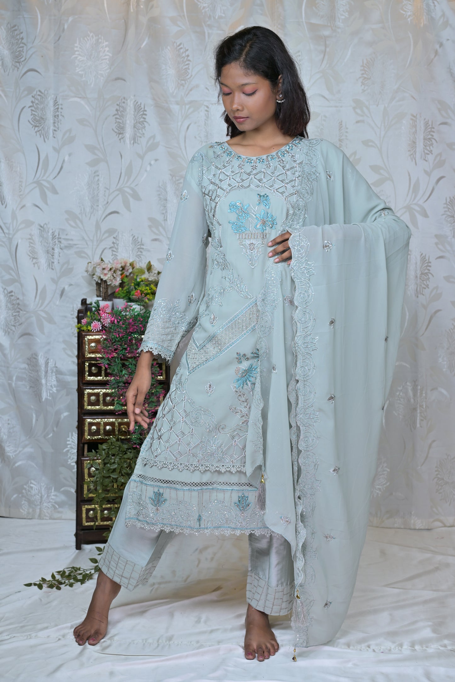Soft Hue Embroidered Three-Piece Set