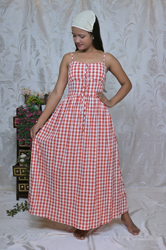 Women's Gingham Print Maxi Dress with Headband