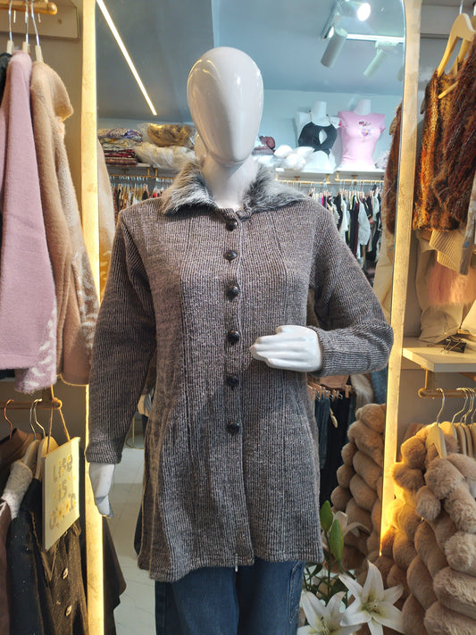 Highland Hearth" Plaid Faux-Fur Trim Cardigan Coat