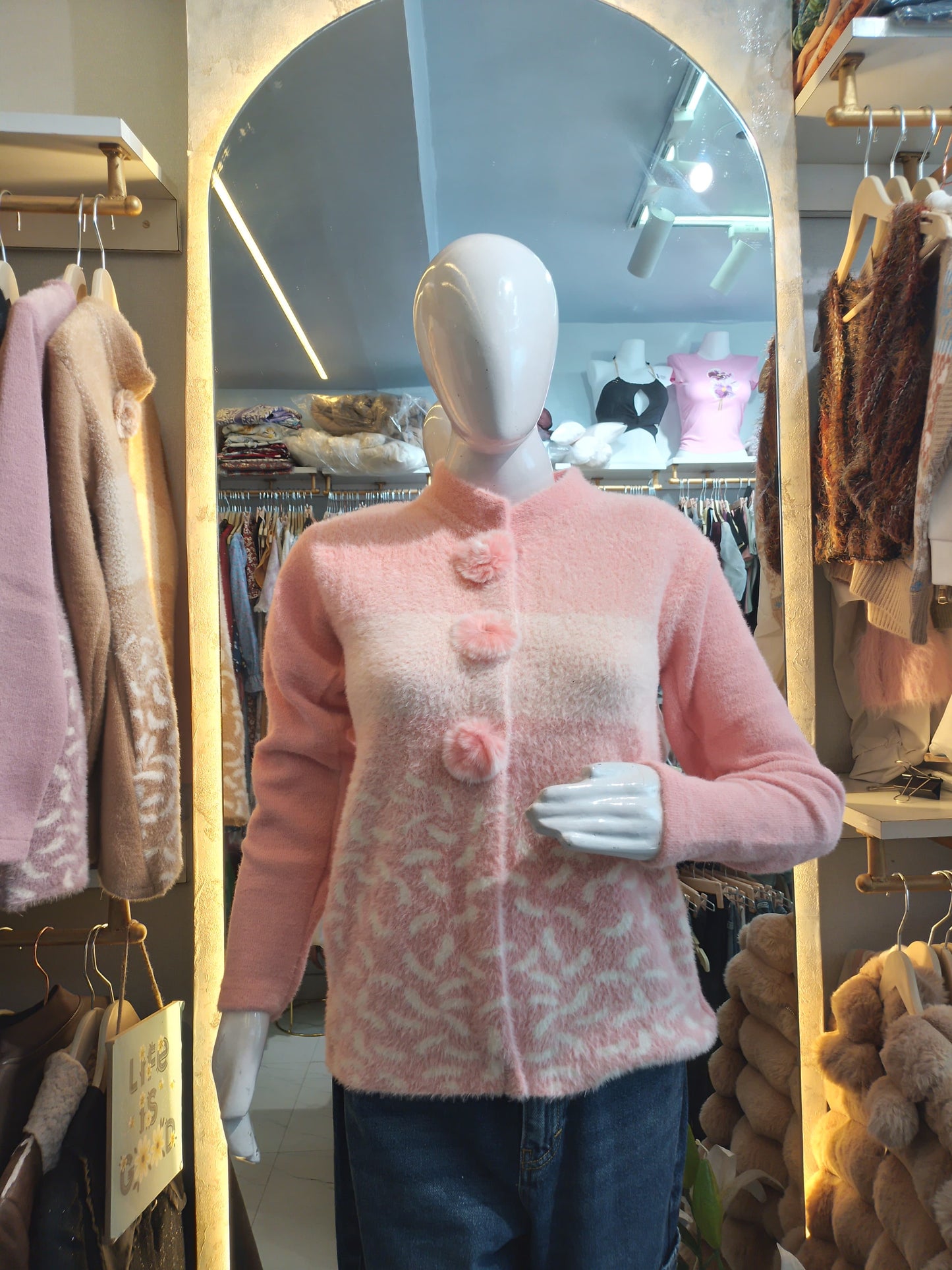 Winter Ivory" Embroidered Fuzz Knit Cardigan