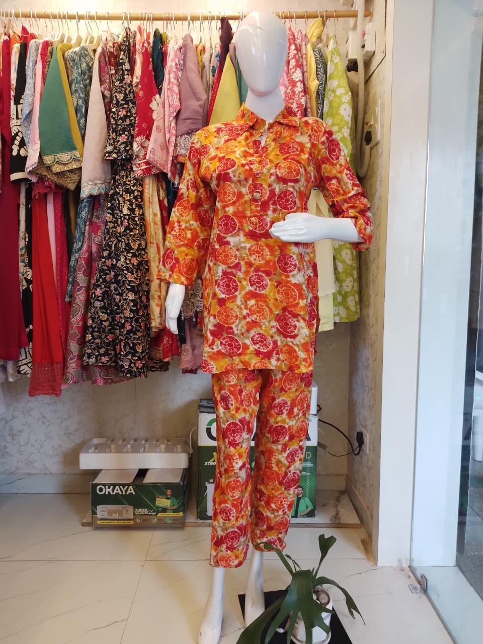 Summer Sunset" Orange Circular Print Cotton Co-ord Set