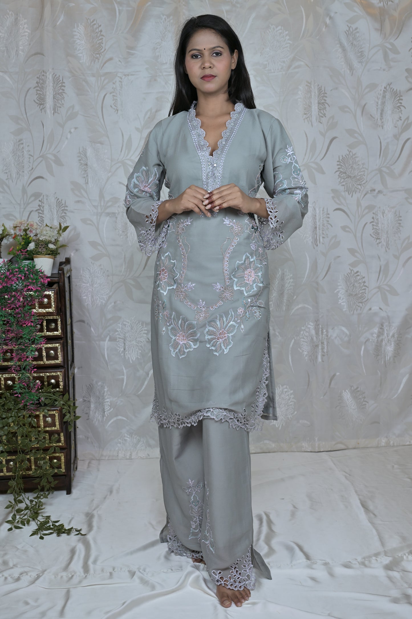 Floral Cutwork Embroidered Bell Sleeve Set