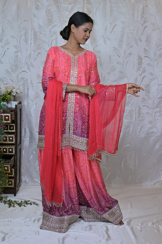 Vibrant Ombre Bandhani Print Suit Set