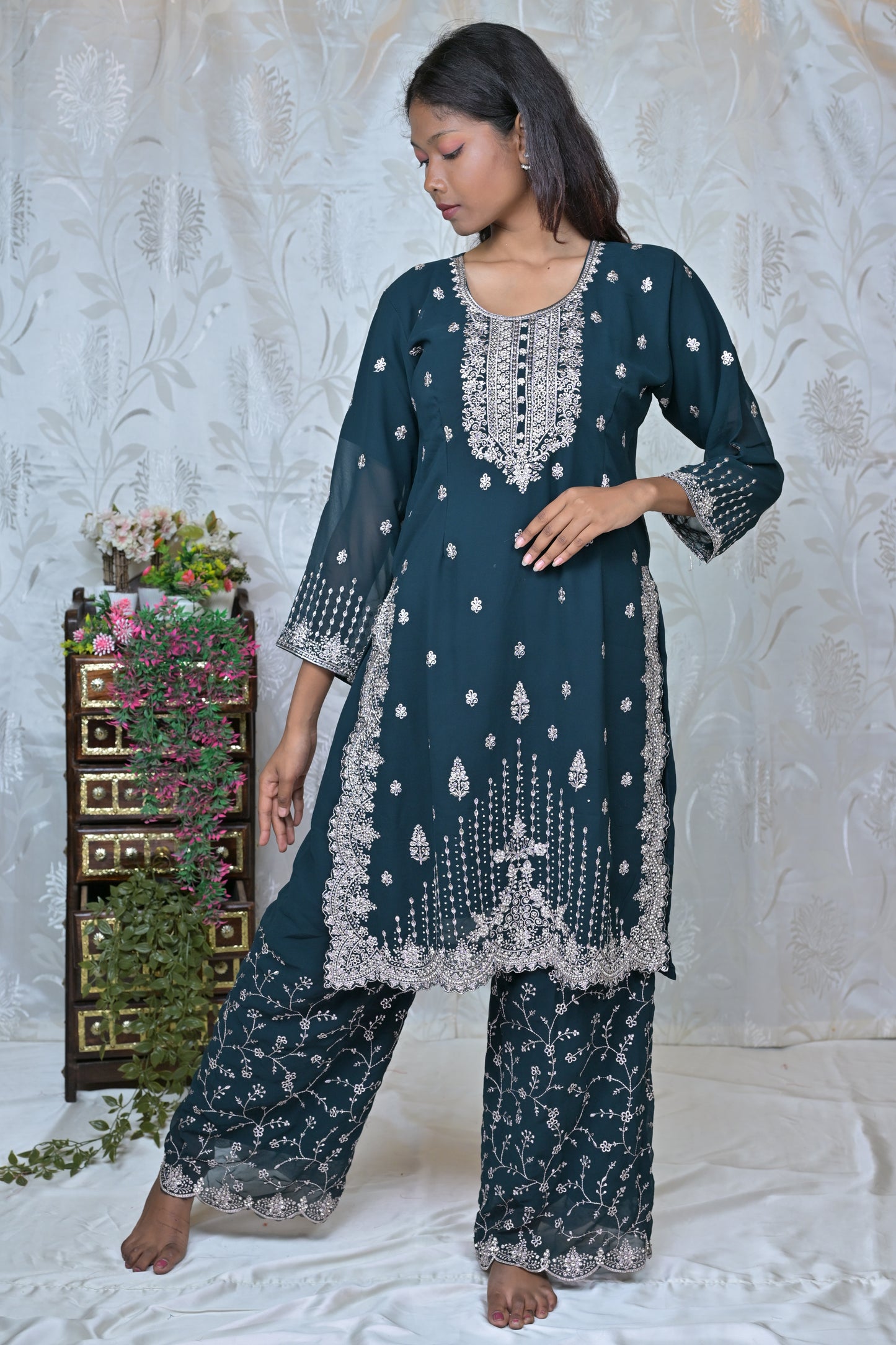 Traditional Kurta with Palazzo and Dupatta