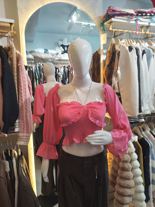 Smocked long sleeve crop top