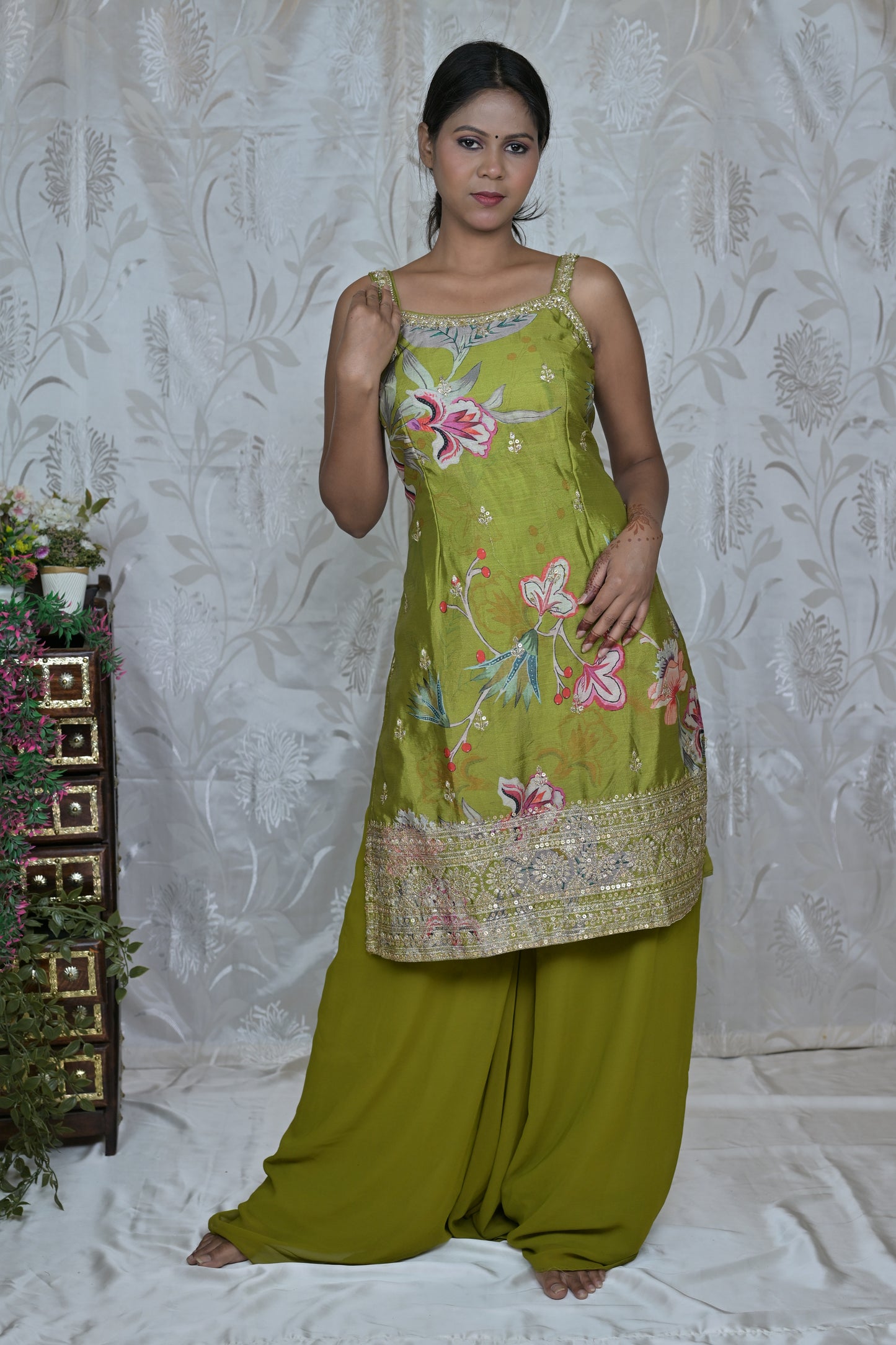 Chic Green Glam Palazzo Suit
