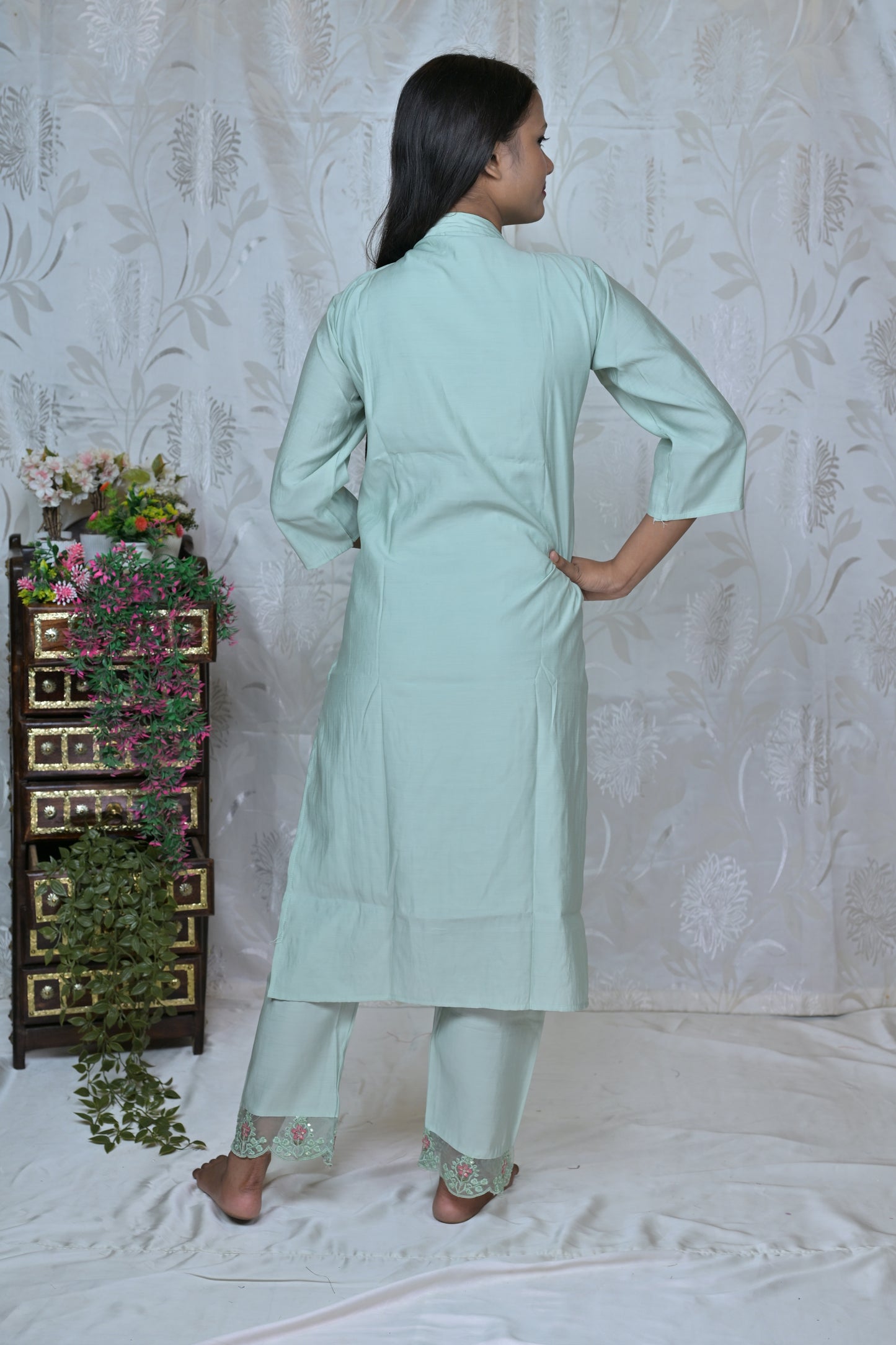 Floral Embroidered Straight Suit Set