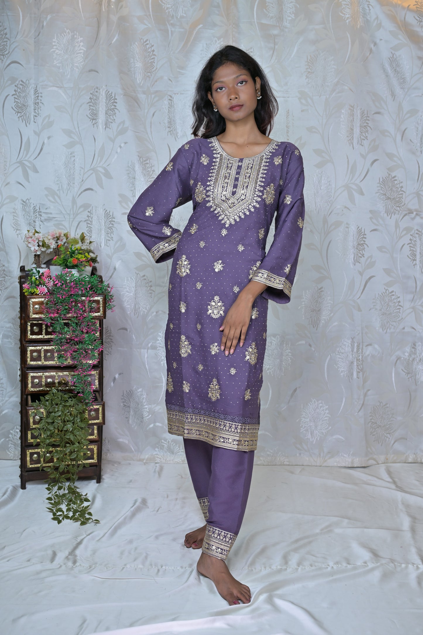 Embroidered Straight Suit Set with Dupatta