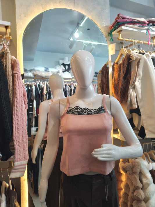 Blush Noir" Lace Trim Cami Top