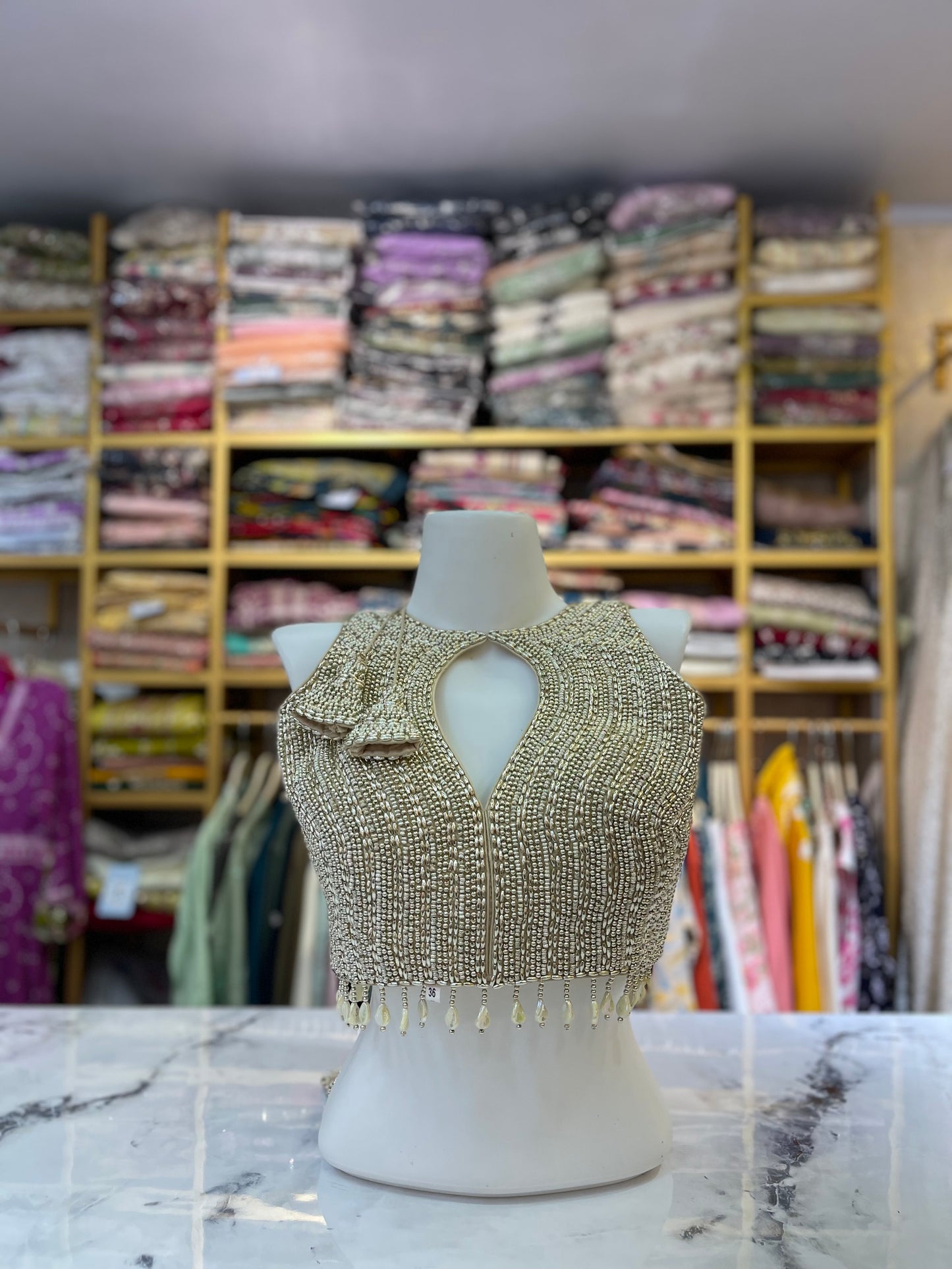 Heavy Gold Pearl and Bead Blouse