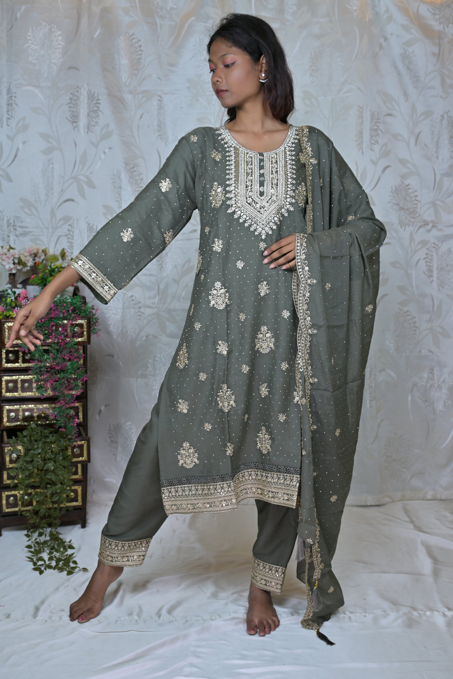 Embroidered Straight Suit Set with Dupatta